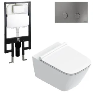Catalano Green Wall Hung Toilet Seat With Soft-Close Slim Seat Gloss White - Includes Rogerseller Cistern & Flushplate Brushed Nickel WHGWSLBN GREENWHGWSLBN by Catalano, a Toilets & Bidets for sale on Style Sourcebook