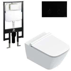 Catalano Green Wall Hung Toilet Seat With Soft-Close Slim Seat Gloss White - Includes Rogerseller Cistern & Flushplate Matte Black WHGWSLMB GREENWHGWSLMB by Catalano, a Toilets & Bidets for sale on Style Sourcebook