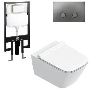 Catalano Green Wall Hung Toilet Seat With Soft-Close Slim Seat Gloss White - Includes Rogerseller Cistern & Flushplate Graphite WHGWSLGR GREENWHGWSLGR by Catalano, a Toilets & Bidets for sale on Style Sourcebook