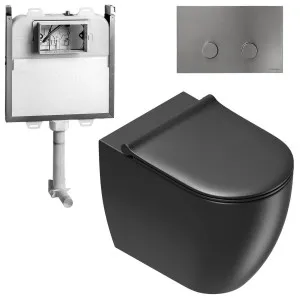 Catalano Sfera Wall Faced Toilet Suite With Slim Seat Matte Black - Includes Rogerseller Cistern & Flushplate Brushed Nickel SFERAWFSMBBN by Catalano, a Toilets & Bidets for sale on Style Sourcebook