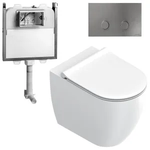 Catalano Sfera Wall Faced Toilet Suite With Slim Seat Matte White - Includes Rogerseller Cistern & Flushplate Brushed Nickel SFERAWFSMWBN by Catalano, a Toilets & Bidets for sale on Style Sourcebook