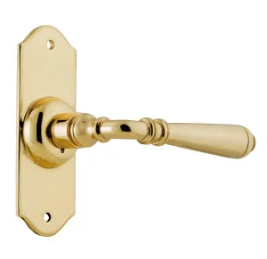 Reims Lever - Short Backplate - Polished Brass by Tradco, a Door Hardware for sale on Style Sourcebook