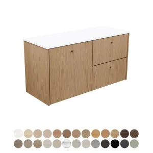 Salisbury 1200 Single Bowl Wall Hung Cabinet, Left Bowl, Satori Warm Grey Moulded Basin Top by Fienza, a Vanities for sale on Style Sourcebook