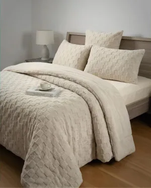 Sand Checkered Snuggle Fleece Comforter Set by null, a Quilts & Bedspreads for sale on Style Sourcebook
