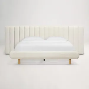 Arlo Floating Queen Bed with Tufted Wide Headboard Frame, Ivory, by Lounge Lovers by Lounge Lovers, a Beds & Bed Frames for sale on Style Sourcebook