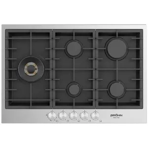 Brohn 75 cm Gas Cooktop Stainless Steel with Black Enamelled Inner Panel BRGC756BSE by Brohn, a Cooktops for sale on Style Sourcebook