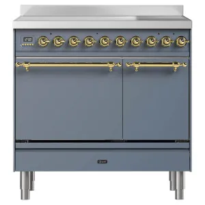 ILVE Nostalgie 90cm Electric Freestanding Double Oven/Stove Blue Grey and Brass PDI096QNE3-BGG by Ilve, a Ovens for sale on Style Sourcebook