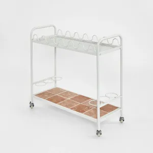 Wira Bar Cart Outdoor White with tiled shelf by MRD Home, a Sideboards, Buffets & Trolleys for sale on Style Sourcebook