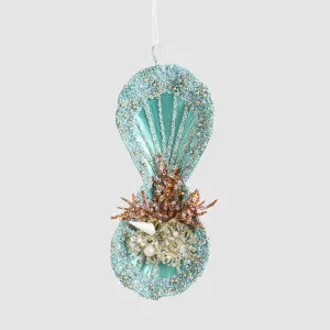 Oyster Shell Hanging Tree Decoration Teal by Vixen & Velvet, a Christmas for sale on Style Sourcebook