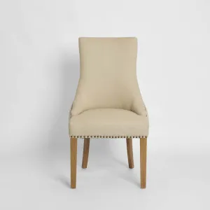 Bordeaux Studded Beige Oakwood Dining Chair by OneWorld Collection, a Dining Chairs for sale on Style Sourcebook