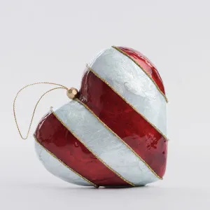 Stripe Capiz Heart Decoration Red & Blue Med by Vixen & Velvet, a Christmas for sale on Style Sourcebook