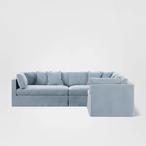 Marbella Modular 4 Seater Sofa Reversible Ottoman Chaisea Beach W/White Piping by OneWorld Collection, a Sofas for sale on Style Sourcebook