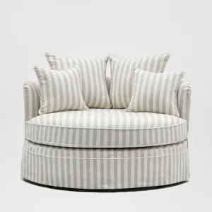 Noosa Hamptons Snuggle Chair Natural Stripe with White piping by OneWorld Collection, a Sofas for sale on Style Sourcebook