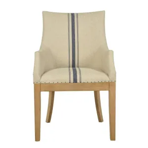 Oakwood Hamptons Linen Arm Chair Natural/Blue Stripe W/ Studs by OneWorld Collection, a Dining Chairs for sale on Style Sourcebook
