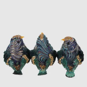 Zora Set of 3 Clip on Birds Peacock Blue by Vixen & Velvet, a Christmas for sale on Style Sourcebook