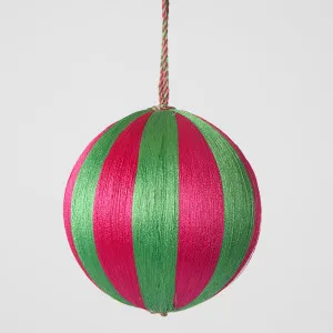 Silk Stripe Bauble Medium Pink & Green by Vixen & Velvet, a Christmas for sale on Style Sourcebook