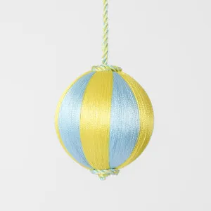 Silk Stripe Bauble Small Blue & Yellow by Vixen & Velvet, a Christmas for sale on Style Sourcebook