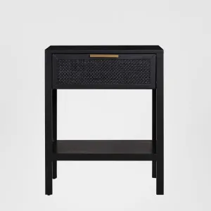 Santorini Hamptons Timber/Rattan Bedside Table Black by OneWorld Collection, a Bedside Tables for sale on Style Sourcebook