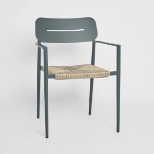 Casper Stackable Dining chair with Arms Black & Natural Weave Outdoor by MRD Home, a Dining Chairs for sale on Style Sourcebook