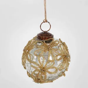 Beaded Gold Fleur Glass Bauble by Vixen & Velvet, a Christmas for sale on Style Sourcebook
