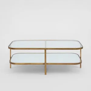 Lewis Brass Iron Glass & Mirror Coffee Table by OneWorld Collection, a Coffee Table for sale on Style Sourcebook
