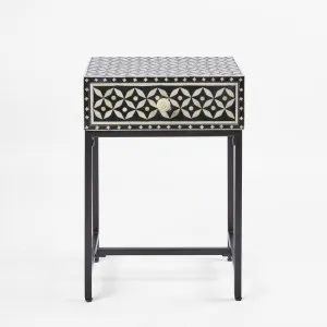 Stella Bone Inlay Bedside Table Black/White/Black Base by Florabelle Living, a Bedside Tables for sale on Style Sourcebook