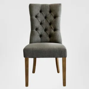 Diana Buttoned Hamptons Dining Chair Storm Grey Linen Blend by OneWorld Collection, a Dining Chairs for sale on Style Sourcebook