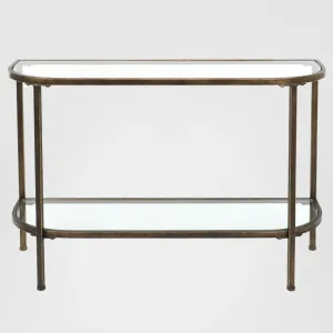 Palladium 120cm Curved Glass Console Table Brass by OneWorld Collection, a Console Table for sale on Style Sourcebook