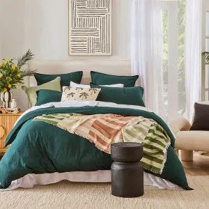 Pillow Talk Washed Linen Look Quilt Cover Set Dark Teal by Pillow Talk, a Quilt Covers for sale on Style Sourcebook