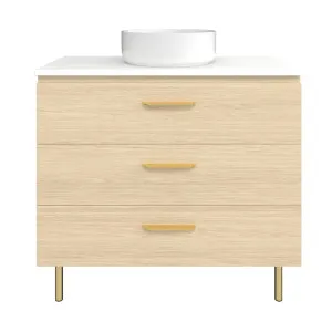 Ashton Vanity 900mm Centre WG Basin SilkSurface AC Top On Legs, Silk Primavera Oak by Timberline, a Vanities for sale on Style Sourcebook