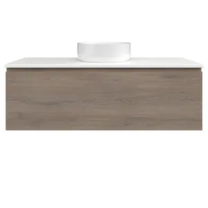 Kingsley Vanity 1200mm Centre Bowl SilkSurface WG AC Top Wall hung, Cannolo Cremona Oak by Timberline, a Vanities for sale on Style Sourcebook