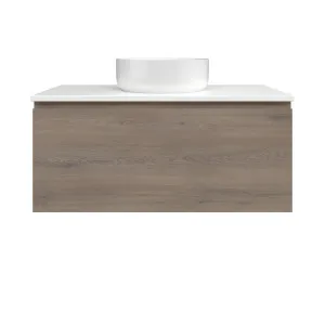 Kingsley Vanity 900mm Centre Bowl SilkSurface WG AC Top Wall hung, Cannolo Cremona Oak by Timberline, a Vanities for sale on Style Sourcebook