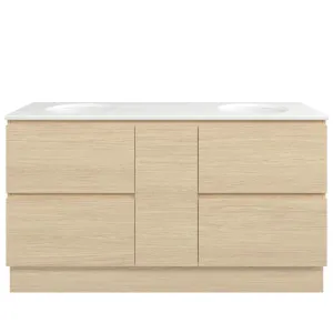 Marshall Vanity 1500mm Double WG Basins SilkSurface UC Top Floor standing, Silk Primavera Oak by Timberline, a Vanities for sale on Style Sourcebook