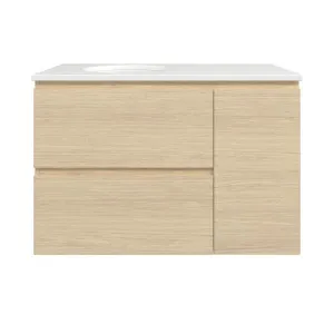 Marshall Vanity 900mm Left WG Basin SilkSurface UC Top Wall hung, Silk Primavera Oak by Timberline, a Vanities for sale on Style Sourcebook