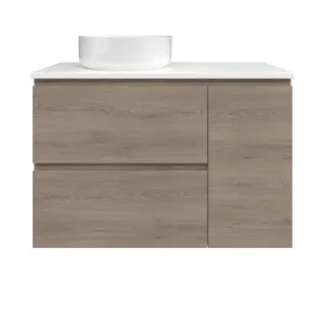 Marshall Vanity 900mm Left WG Basin SilkSurface AC Top Wall hung, Cannolo Cremona Oak by Timberline, a Vanities for sale on Style Sourcebook