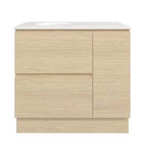 Marshall Vanity 900mm Left WG Basin SilkSurface UC Top Floor standing, Silk Primavera Oak by Timberline, a Vanities for sale on Style Sourcebook