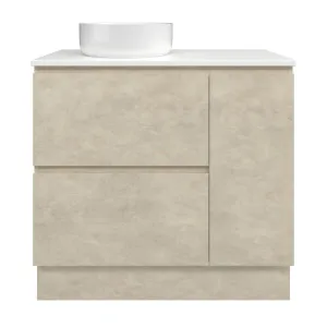 Marshall Vanity 900mm Left WG Basin SilkSurface AC Top Floor standing, Almond Granada by Timberline, a Vanities for sale on Style Sourcebook