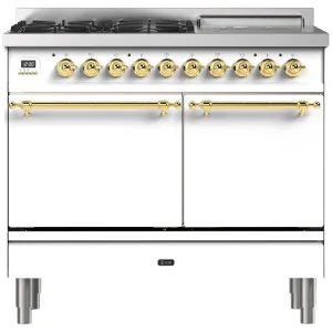 ILVE Nostalgie 100cm Freestanding Dual Fuel Oven/Stove with Coup De Feu Antique White/Brass PD10SDQNE3WHG by Ilve, a Cooktops for sale on Style Sourcebook