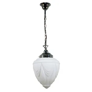 Empire 8'' Opal Matte on Single Chain Black Cloth Suspension, Chrome by Lighting Inspirations, a Pendant Lighting for sale on Style Sourcebook