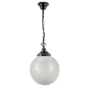 Sheffield 10" Frost Etch Shade on Chain Suspension, Chrome by Lighting Inspirations, a Pendant Lighting for sale on Style Sourcebook