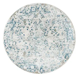 Iris Blue Grey and Beige Distressed Floral Round Rug by Miss Amara, a Persian Rugs for sale on Style Sourcebook