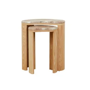Oberon Curve Nest of 2 Marble Side Tables - Monica Red Marble - Natural Ash by GlobeWest, a Side Table for sale on Style Sourcebook