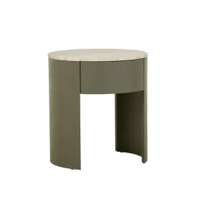 Oberon Crescent Marble Bedside - Satin Grey Travertine - Thyme by GlobeWest, a Bedside Tables for sale on Style Sourcebook