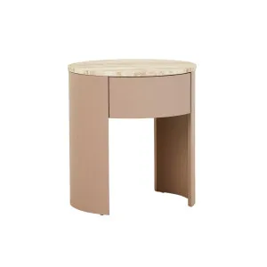Oberon Crescent Marble Bedside - Satin Onyx Travertine - Dusk by GlobeWest, a Bedside Tables for sale on Style Sourcebook