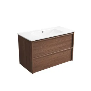 Venetta Framed Wall Hung 900MM Walnut Caninet - Crystal Ceramic Top, Stone Top Not Apply by Aulic, a Vanities for sale on Style Sourcebook