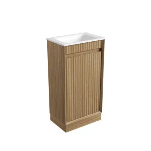 Mini Ravia Fluted Floor Standing Harvest Oak Cabinet - Sintered Stone Top, No Tap Hole by Aulic, a Vanities for sale on Style Sourcebook