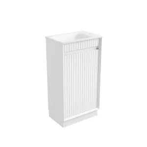 Mini Ravia Fluted Floor Standing Matte White Cabinet - Sintered Stone Top, L/R Tap Hole by Aulic, a Vanities for sale on Style Sourcebook