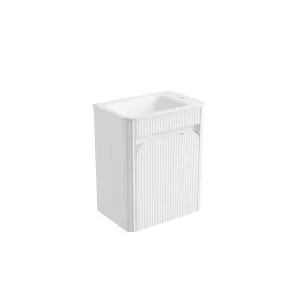 Mini Hartelle Fluted Wall Hung Matte White Cabinet - Sintered Stone Top, Right Tap Hole by Aulic, a Vanities for sale on Style Sourcebook