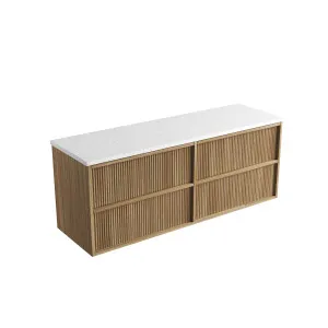 Venetta Fluted Framed Wall Hung 1500mm Harvest Oak Cabinet - Flat Stone Top, Snow by Aulic, a Vanities for sale on Style Sourcebook