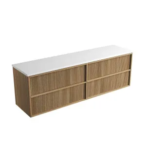 Venetta Fluted Framed Wall Hung 1800mm Harvest Oak Cabinet - Flat Stone Top, Pure by Aulic, a Vanities for sale on Style Sourcebook